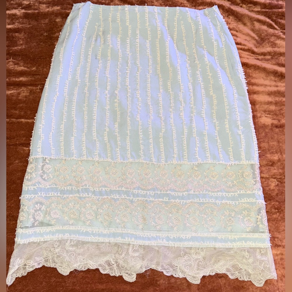 Intuitions Elegant Lace Trimmed Blue Skirt - Anthropologie